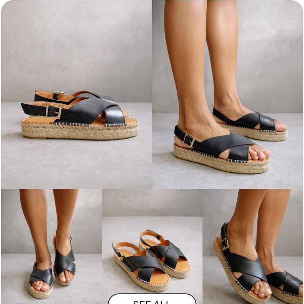 Alohas Crossed Black Platform Espadrille Sandals size 35 Brand New in Box NWT